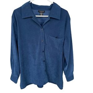 Silkland Button Up Shirt Womens Plus Size 1X Blue Long Sleeve Casual Mature